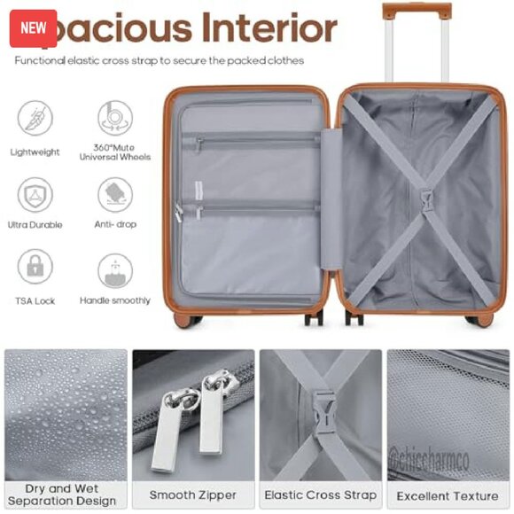 20 Inch Hard Shell Carry On Luggage Set with Spinner Wheels & TSA Lock - Picture 7 of 8